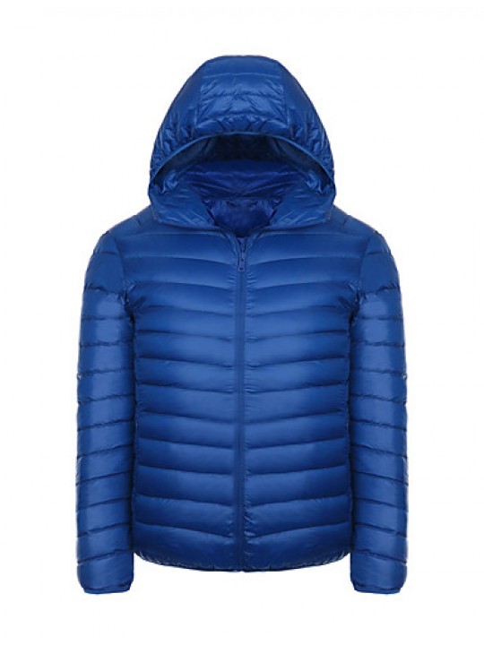 Men's Regular Hooded Slim Down Light Coat,Polyester Solid Long Sleeve