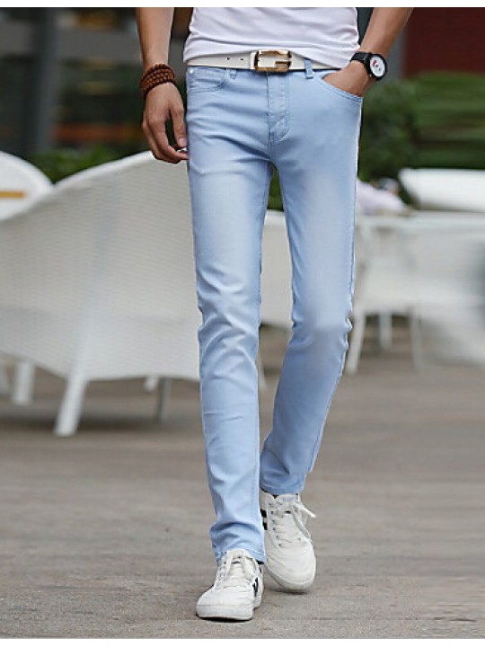 Men's Solid Casual JeansCotton Blue