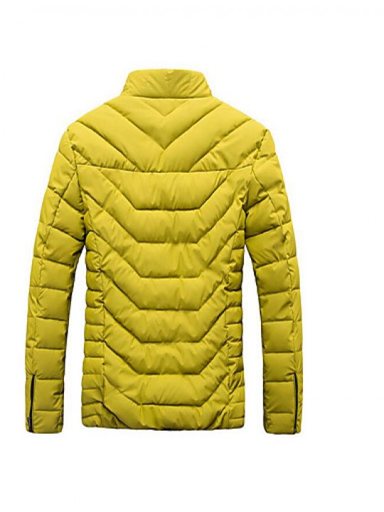 Men's Regular Down Coat,Simple Casual/Daily Solid-Polyester White Duck Down Long Sleeve Hooded Black / Yellow