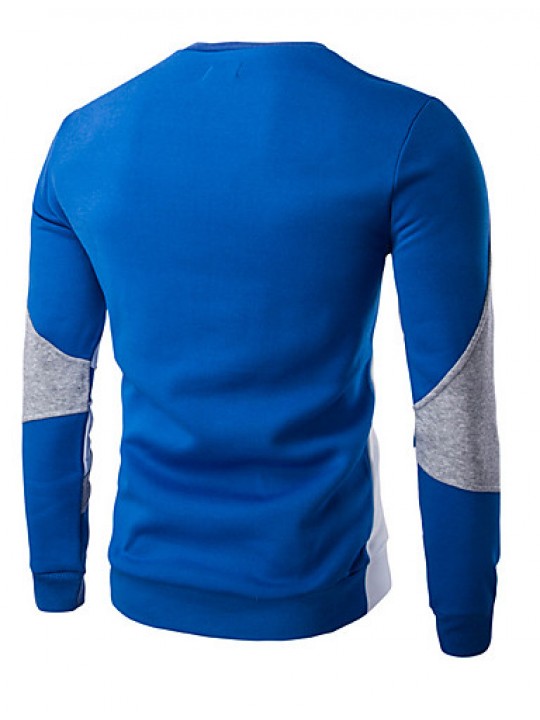 Men's Casual/Daily / Sports Simple / Active Regular Hoodies,Color Block Blue / White / Black Round Neck Long Sleeve Cotton Spring / Fall