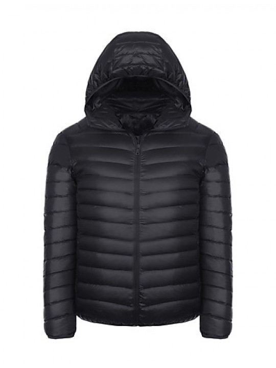 Men's Regular Hooded Slim Down Light Coat,Polyester Solid Long Sleeve