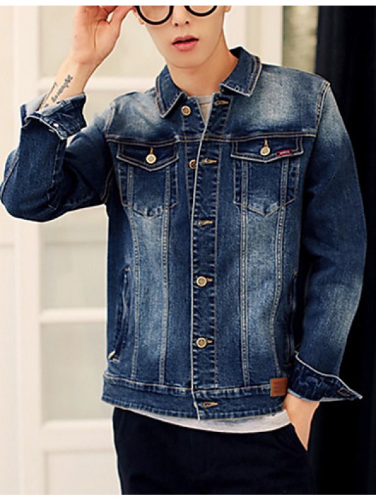 Men's Long Sleeve Casual Jacket,Cotton Solid Blue