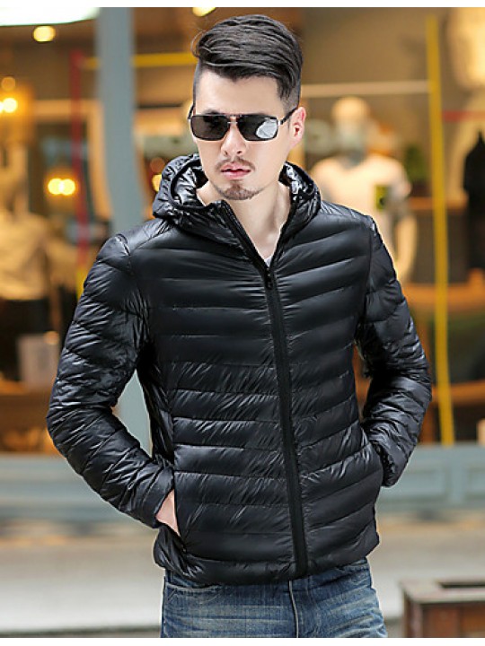 Men's Regular Down Coat,Polyester Solid Long Sleeve