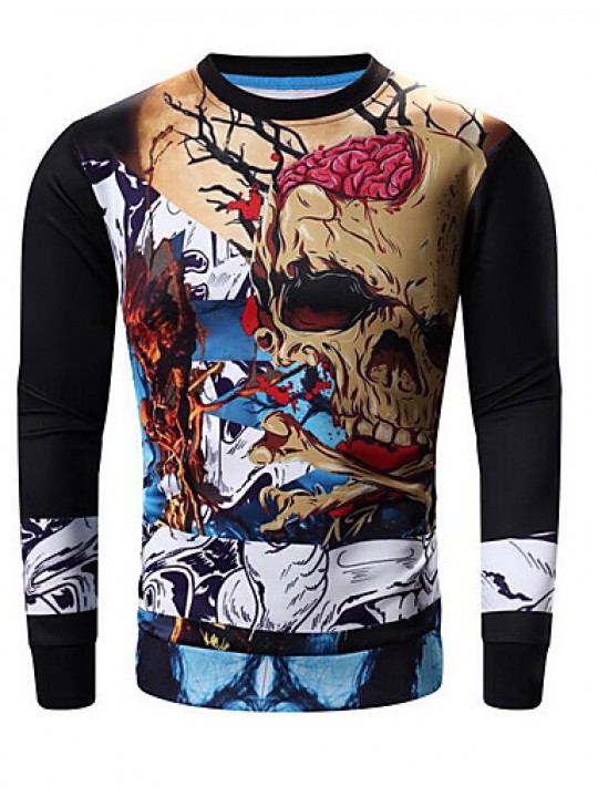 Men's Print Casual / Sport SweatshirtCotton Long Sleeve Black