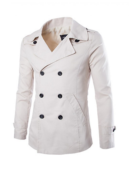 Men's Solid Casual Trench coat,Cotton Long Sleeve-Black / White