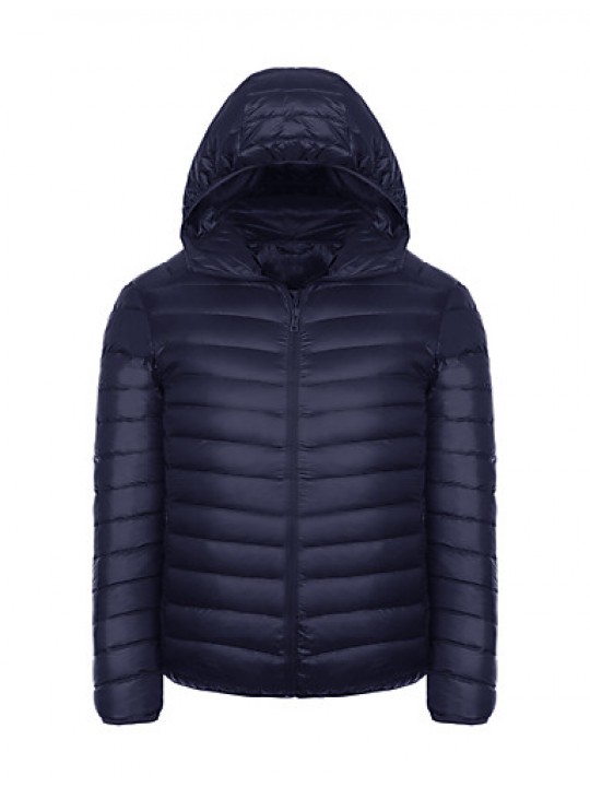 Men's Regular Hooded Slim Down Light Coat,Polyester Solid Long Sleeve
