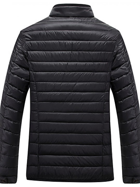 Men's Regular Down CoatPolyester / Nylon Solid Long Sleeve