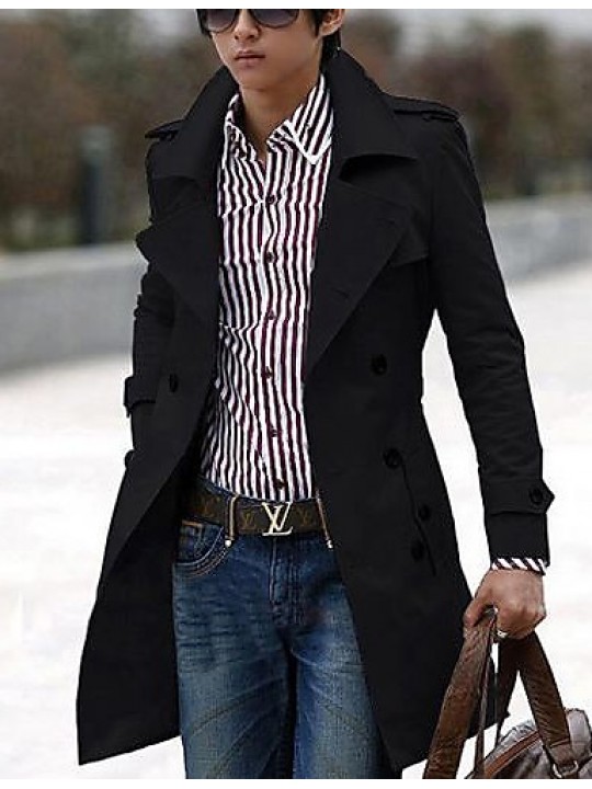 Men's Solid Casual Trench coat,Others Long Sleeve-Black / Yellow / Gray